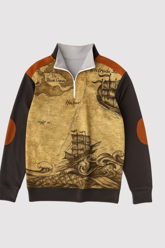 Herren Sweatshirt halber Reißverschluss Stehkragen Druck locker bequem