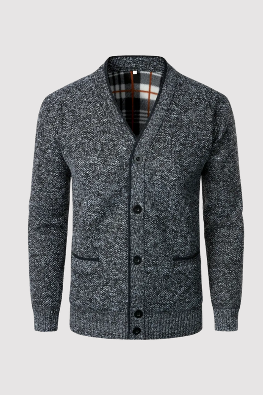Herren Strickpullover Knopfleiste Taschen Langarm gefütterter Innenraum bequem