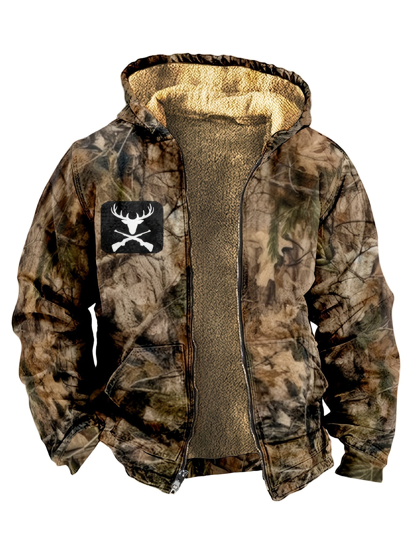 Herren Hoodie Langarm Regular Fit Reißverschluss Camouflage Fleecegefüttert Freizeit Outdoor Kapuzenpullover Warm