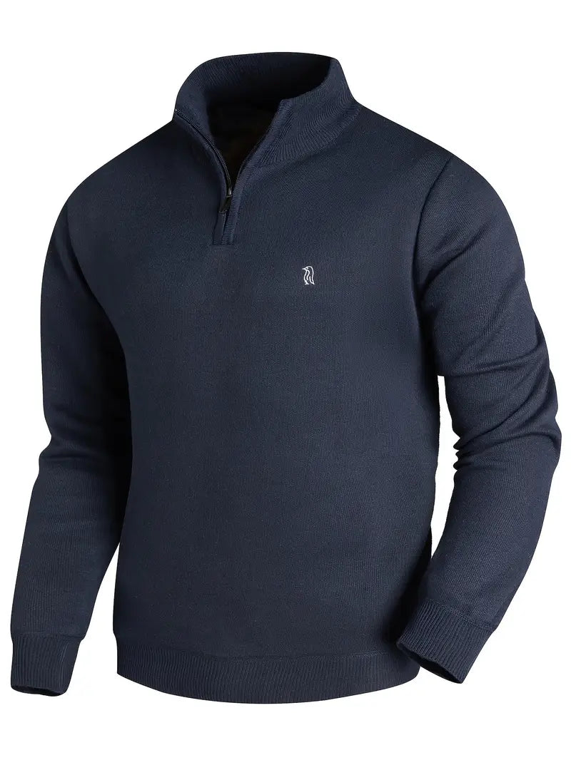 Herren Strickpullover, halber Reißverschluss Stehkragen leicht warm bequem vielseitig