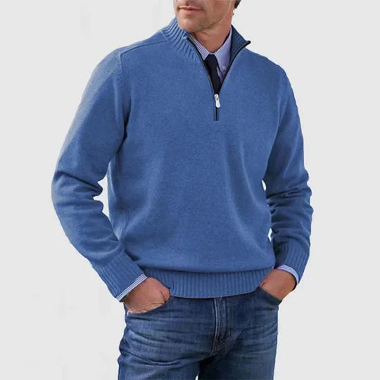Herren Strickpullover, halber Reißverschluss Stehkragen leicht warm bequem vielseitig