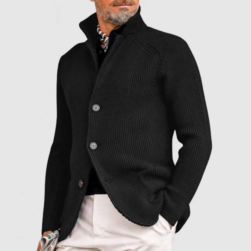 Herren Strickjacke Regular Fit Stehkragen Weich Warm Alltag Business Casual Komfort