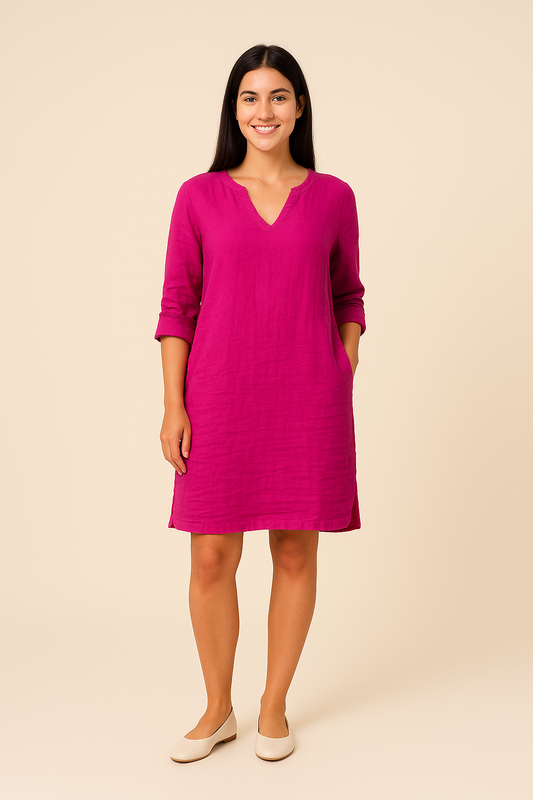 WILHELM | Damen Festliches Sommerkleid im Leinenstil mit V-Ausschnitt