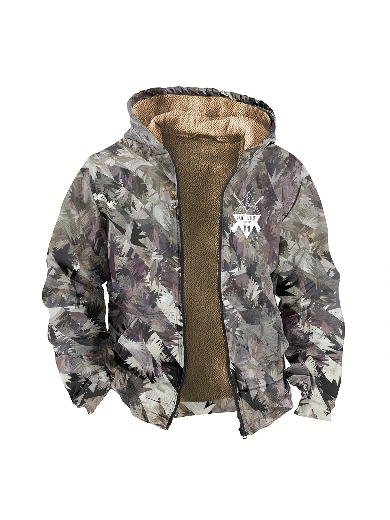 Herren Hoodie Langarm Regular Fit Reißverschluss Camouflage Fleecegefüttert Freizeit Outdoor Kapuzenpullover Warm