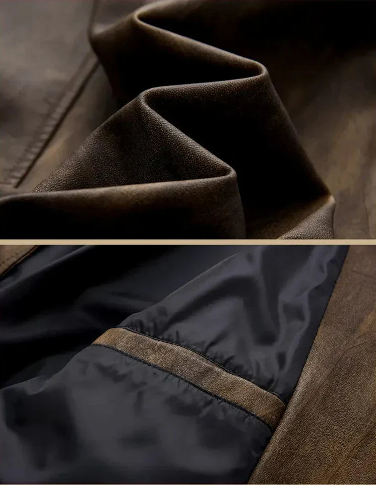 Herren Lederjacke strukturiert Reißverschluss Stehkragen mehrere Taschen klassisch modern