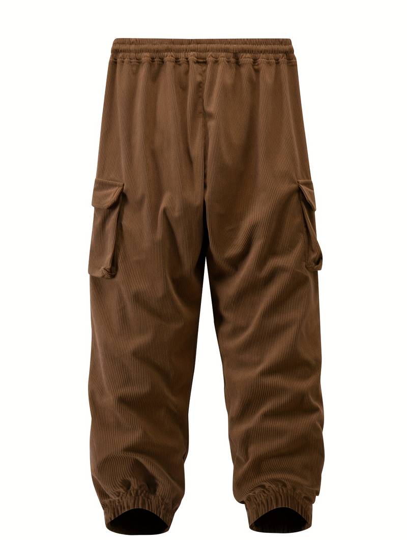Herren Cargohose atmungsaktiv Kordelzug elastischer Bund lockere Passform mehrere Taschen