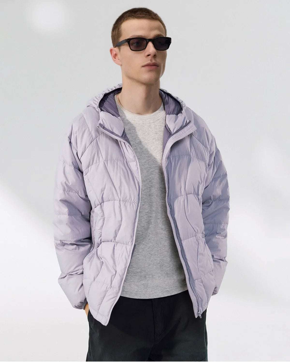 Herren Daunenjacke Slim Fit Packbar Kapuze Leicht Wasserabweisend Winter Übergangsjacke Streetwear