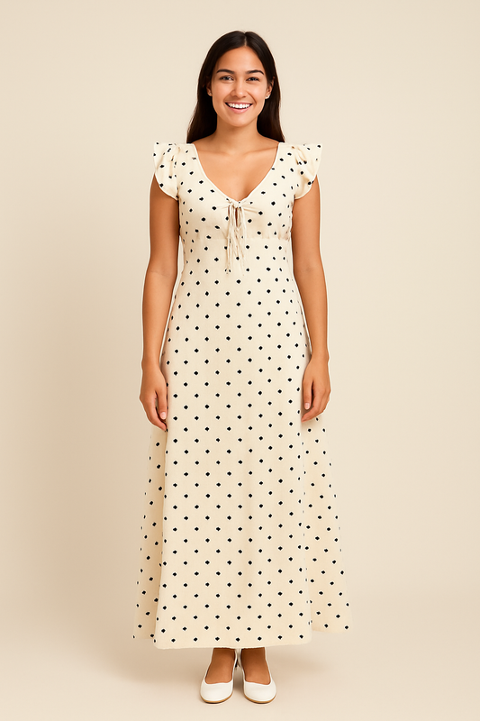 WILHELM | Damen Maxikleid mit V-Ausschnitt und Punktemuster luftig & leicht