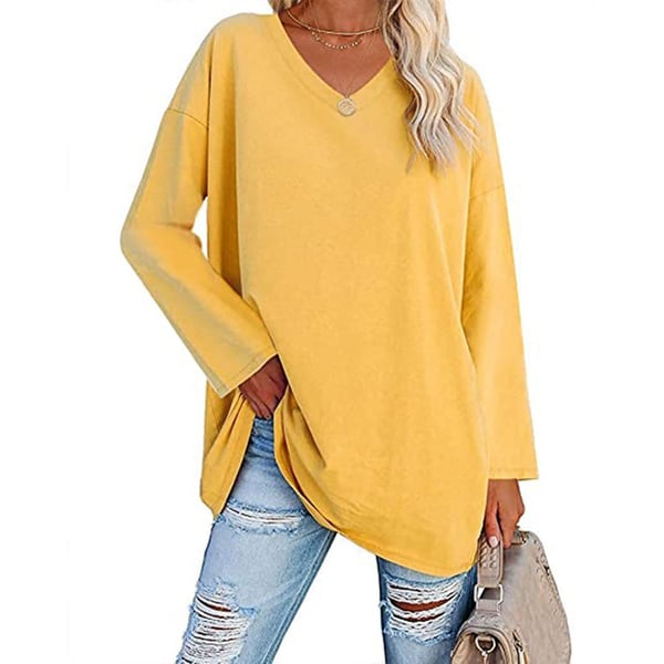 Damen Langarmshirt V-Ausschnitt Lockerer Schnitt Casual Atmungsaktiv Fließend