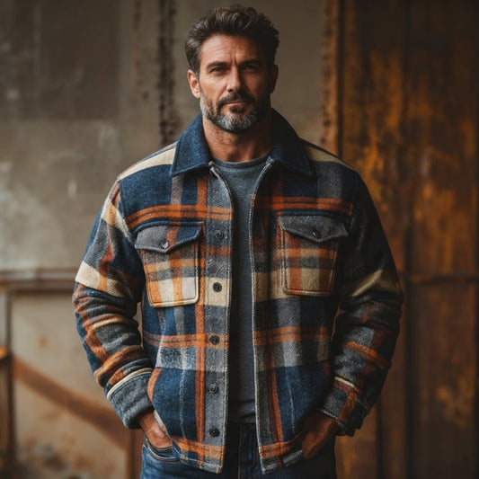 Herren Hemdjacke Polyester kariert verdickt Retro Reverskragen Langarm Regulär Herbst Winter