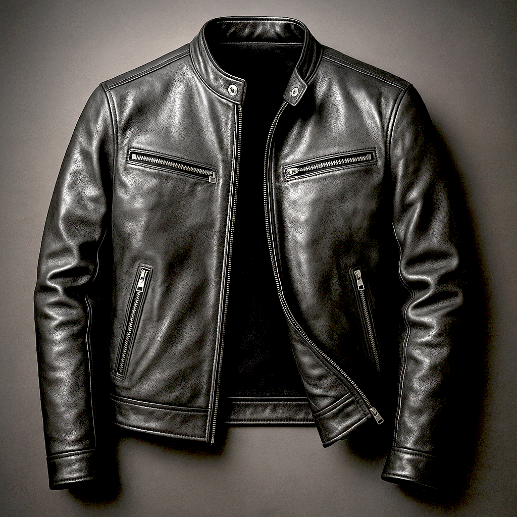 Herren Lederjacke Vintage Look leichter atmungsaktiver Reißverschluss mehrere Taschen