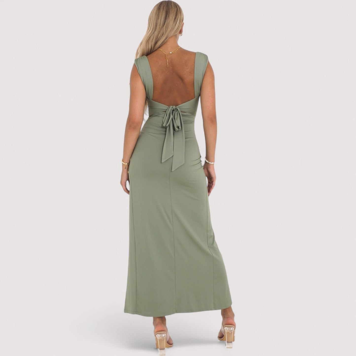 Damen Maxikleid Schlitz tailliert Schulterträger gerafft elegant sommerlich