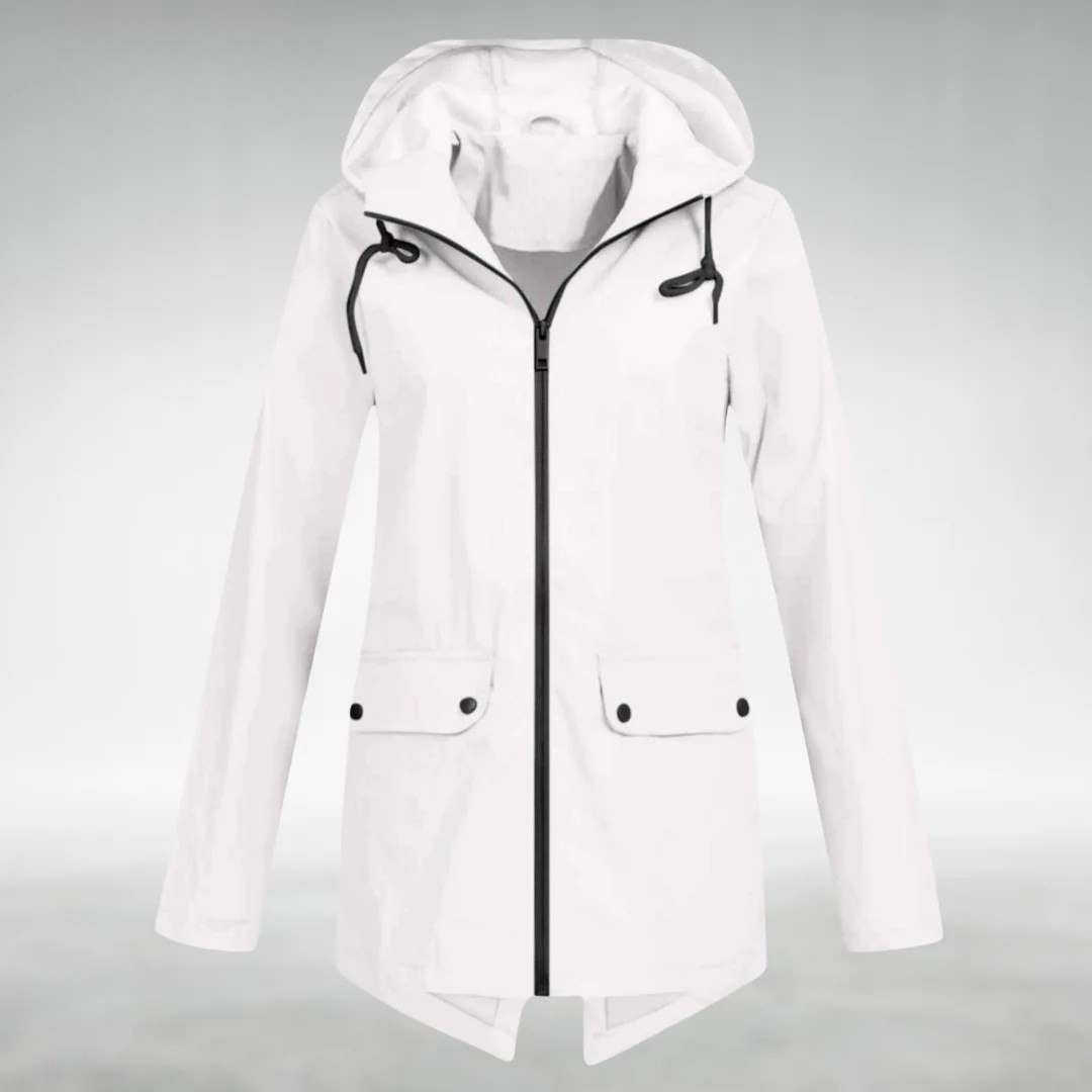Damen Regenjacke Regular Fit Wasserdicht Kapuze Reißverschluss Taschen Winddicht Alltag Outdoor