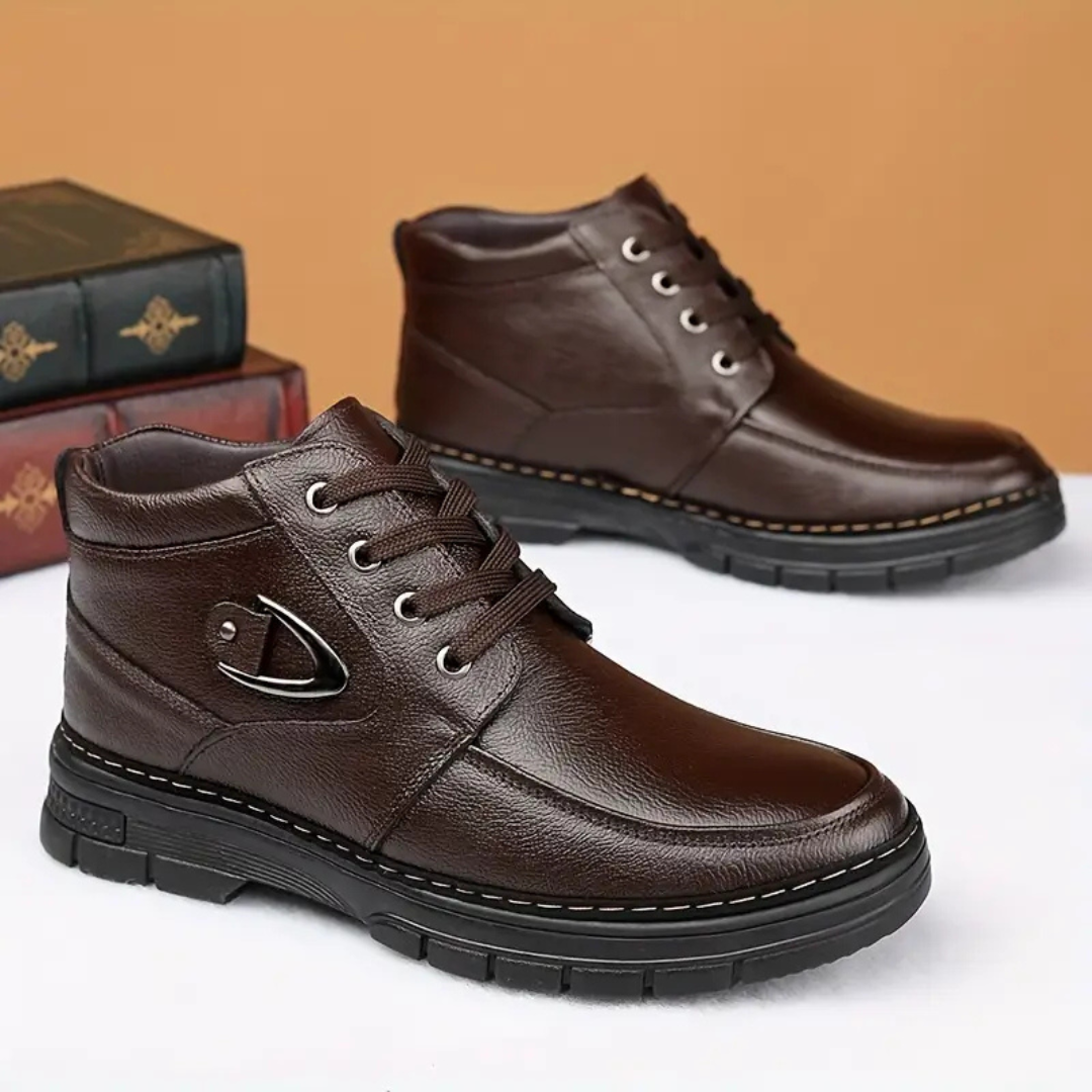 Herren Winterstiefel Leder gefüttert rutschfest Fleece warm Knöchelhoch Reißverschluss Schnürung Alltag Schuhe