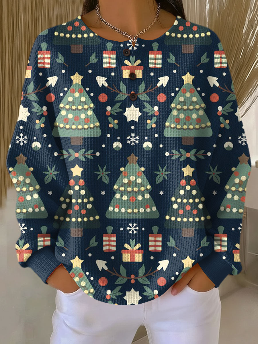 Damen Pullover Waffelstrick Langarm warme lockere bequeme weiche Passform