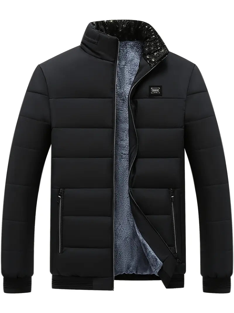 Herren Polyesterjacke Regular Fit Fleece Innenfutter Reißverschluss Stehkragen Leicht Warm Alltag Outdoor