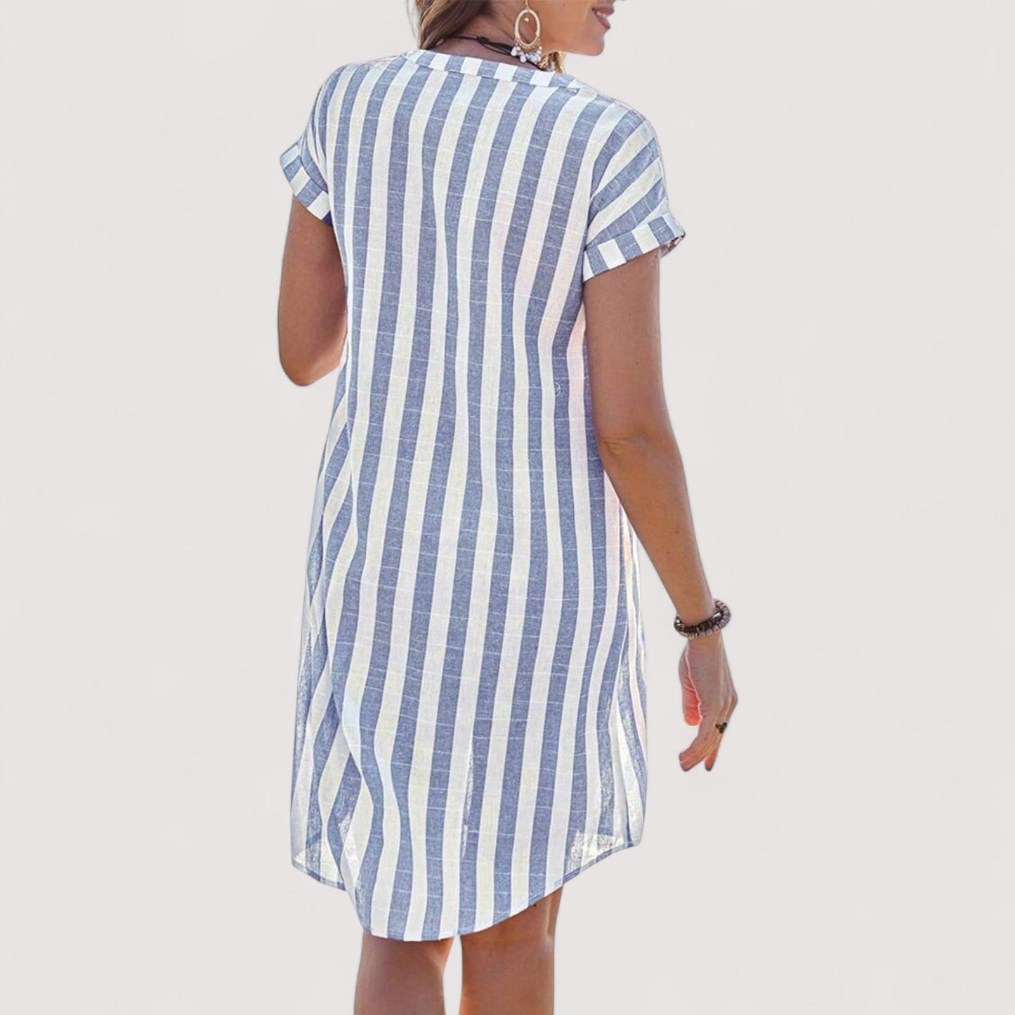 Damen Kleid gestreift figurbetont bequem elegant mit Ausschnitt