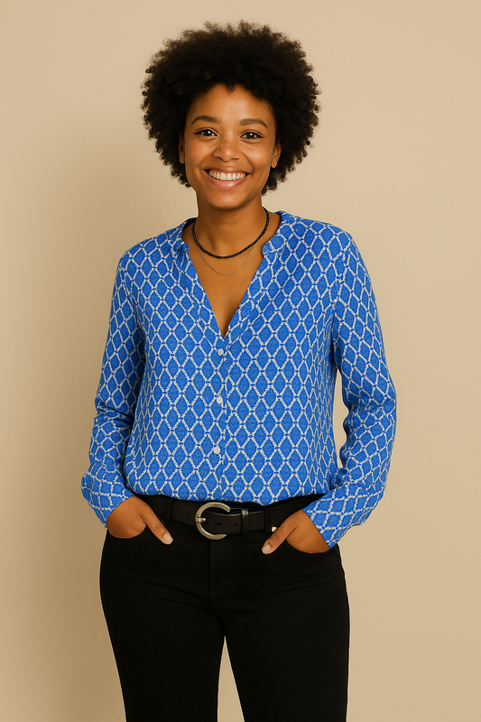 WILHELM | Damen Bluse mit V-Ausschnitt und klassischem Muster luftig & leicht
