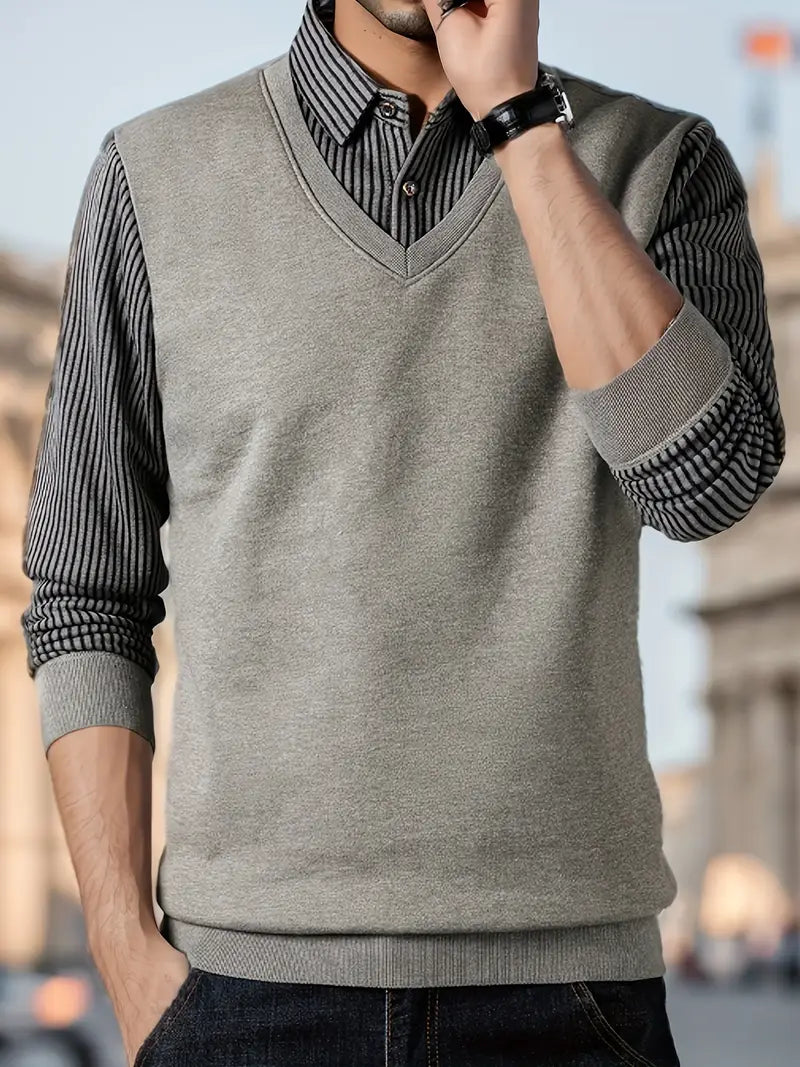 Herren Strickpullover mit V-Ausschnitt Slim Fit weiche atmungsaktive Langarm
