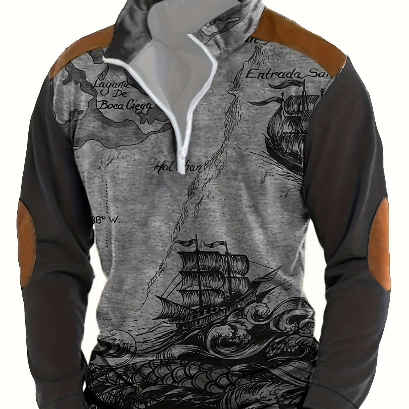 Herren Sweatshirt halber Reißverschluss Stehkragen Druck locker bequem