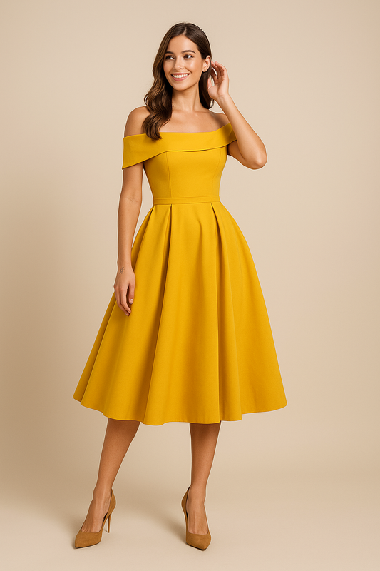 WILHELM | Damen Schulterfreies A-Linien Kleid, Atmungsaktiv und Stilvoll