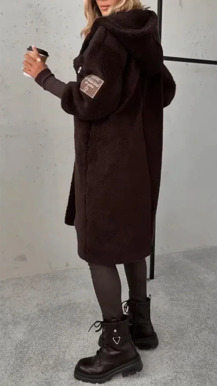 Damen Kapuzenmantel Lang Oversized Knopfleiste Taschen Lässiger Schnitt Übergang Freizeit