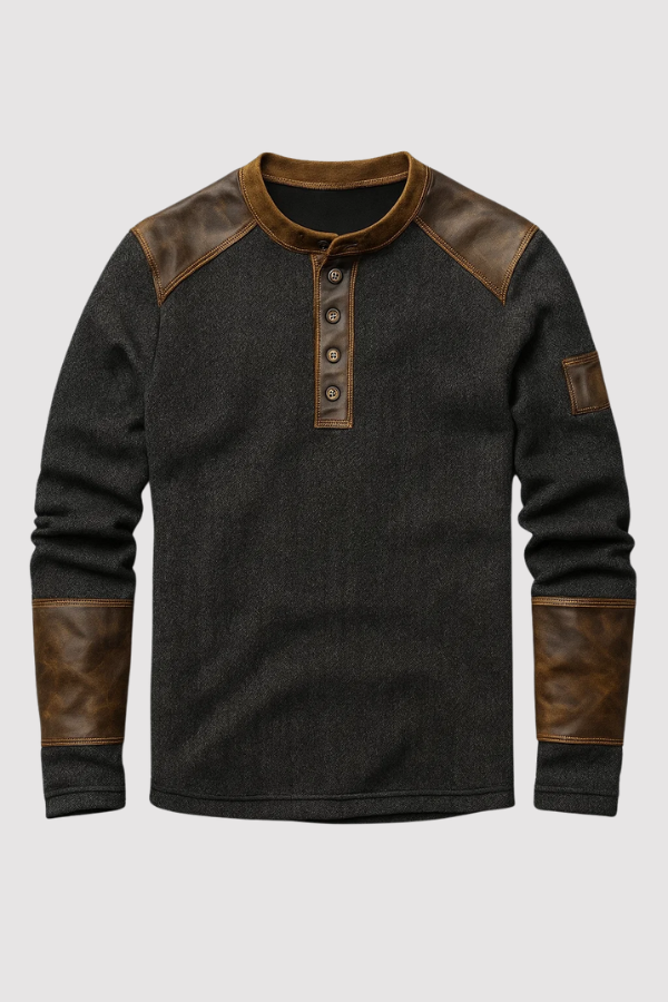 Herren Henley Pullover Vintage Look Knopfleiste Slim Fit Langarm strukturiert