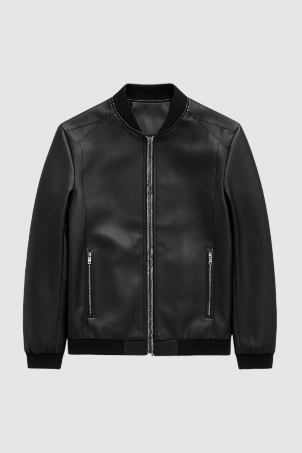 Herren Biker Lederjacke Schwarz Slim Fit Reißverschluss Klassisch
