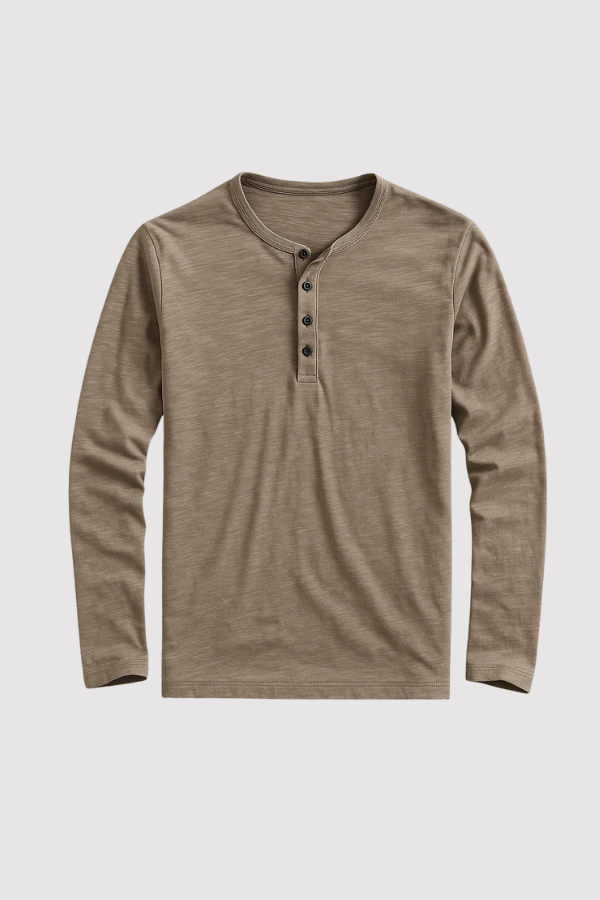 Herren Henley Langarmshirt Baumwolle