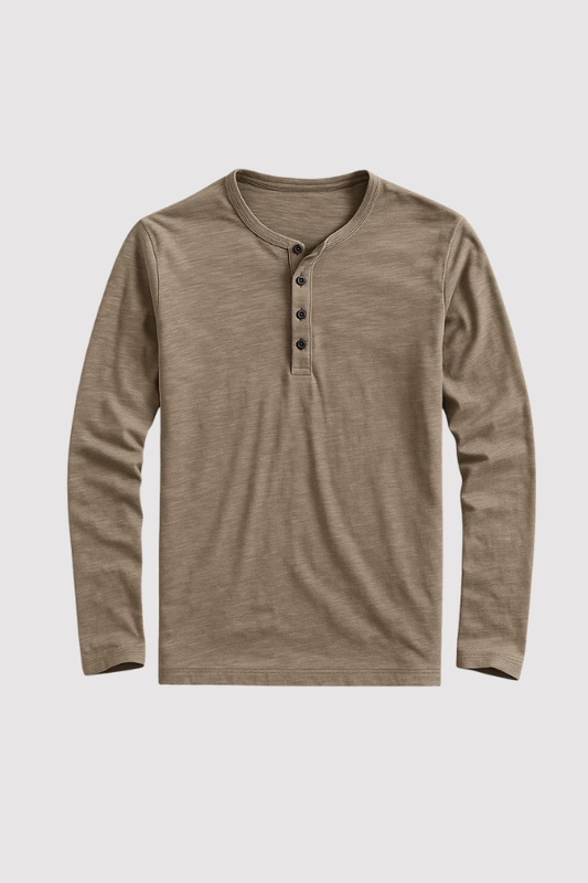 Herren Henley Langarmshirt Baumwolle
