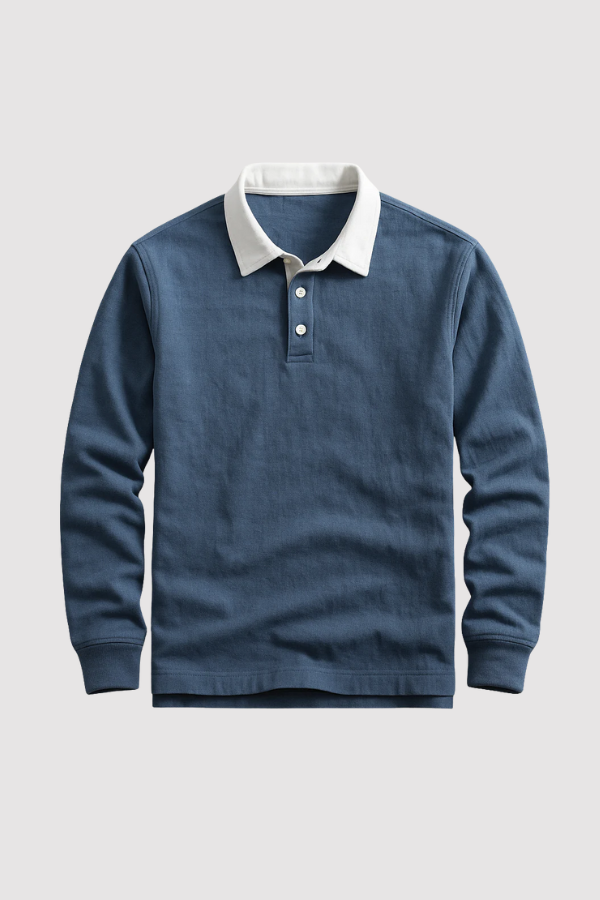 Herren Rugby Sweatshirt Polokragen Knopfleiste Langarm bequem