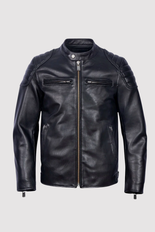 Herren Lederjacke Schwarz Vintage Slim Fit Reißverschluss Klassisch
