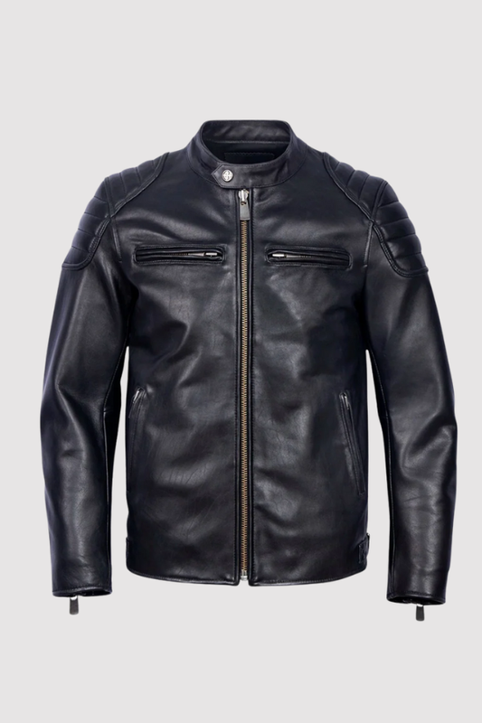 Herren Lederjacke Schwarz Vintage Slim Fit Reißverschluss Klassisch