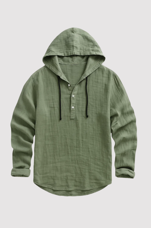 Herren Kapuzenshirt-Langarm-Knopfleiste Kapuze locker sitzend, bequem, vielseitig