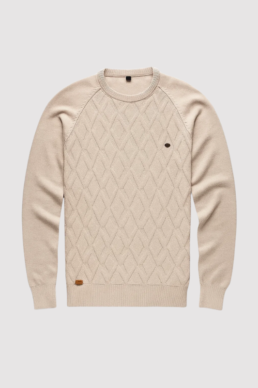 Herren Strickpullover Karo Rundhals Slim Fit elastisch bequem atmungsaktiv