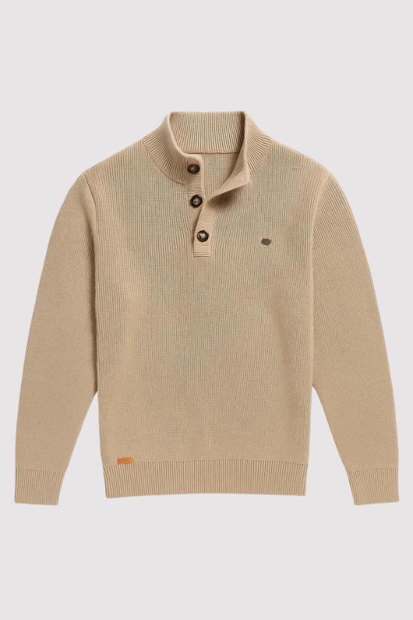 Herren Strickpullover Knopfleiste Rundhalsausschnitt Slim Fit atmungsaktiver Mesh-Rücken und Stoff