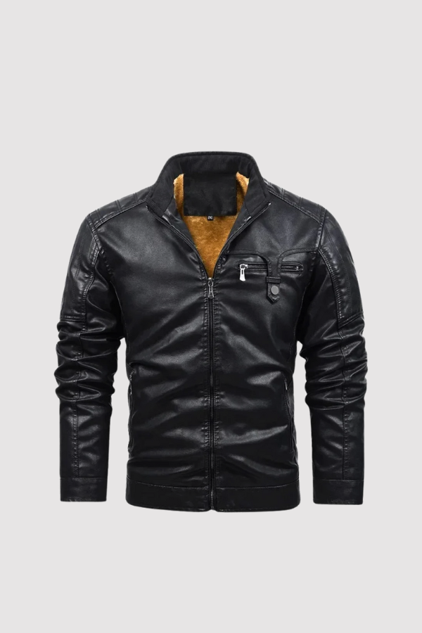 Herren Lederjacke Schwarz Retro Slim Fit Gefüttert Reißverschluss