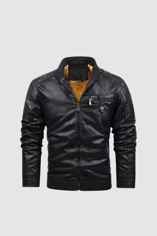 Herren Lederjacke Schwarz Retro Slim Fit Gefüttert Reißverschluss