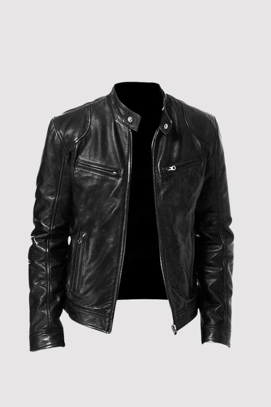 Herren Lederjacke Schwarz Slim Fit Klassisch Reißverschluss Modern