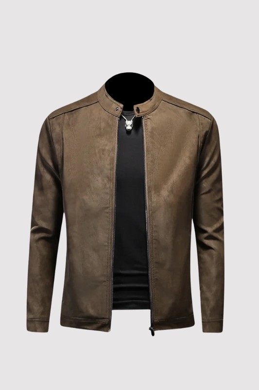 Herren Lederjacke Schwarz Slim Fit Klassisch Reißverschluss Elegant