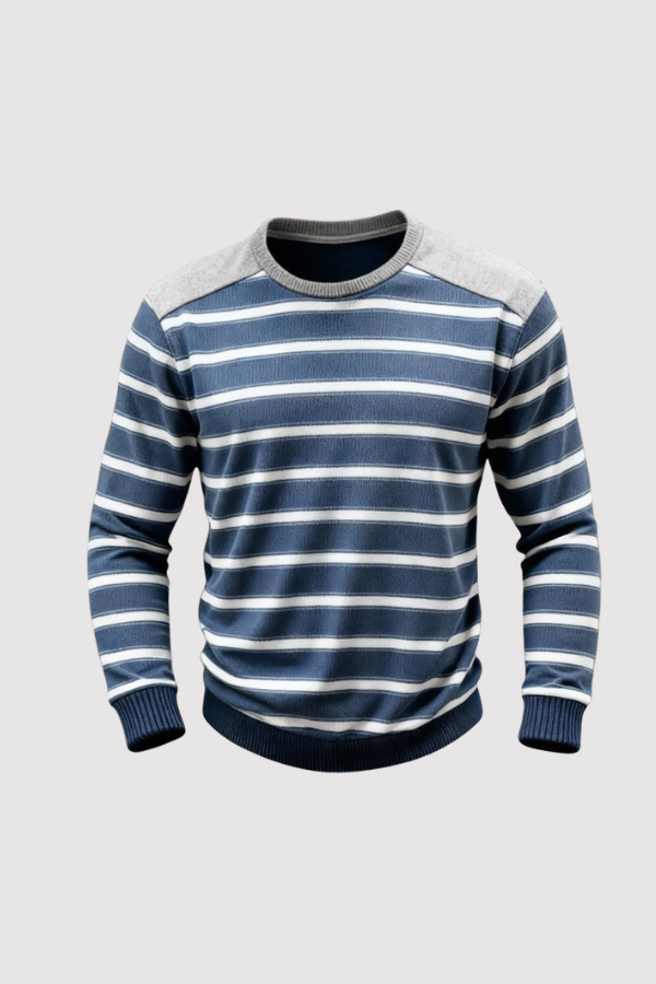 Herren T-Shirt gestreift blau weiß grau reguläre Passform elastisch kurzarm