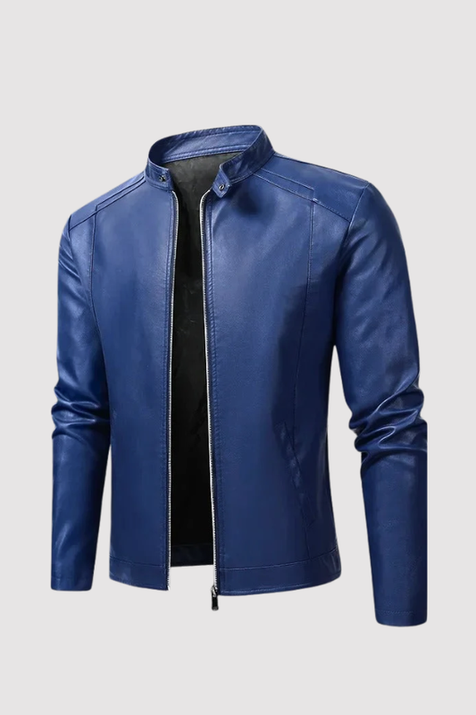 Herren Biker Lederjacke Schwarz Slim Fit Reißverschluss Klassisch Elegant