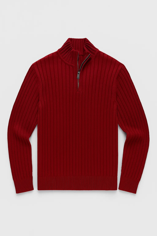 Herren Strickpullover, halber Reißverschluss Stehkragen gerippt bequem elastisch