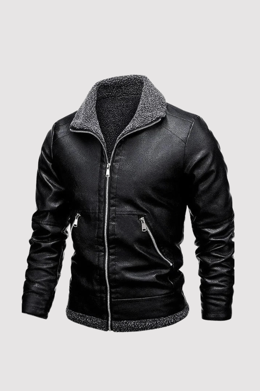 Herren Lederjacke Regular Fit Fleece Gefüttert Warm Elegant Alltag Freizeit Herbst Winter