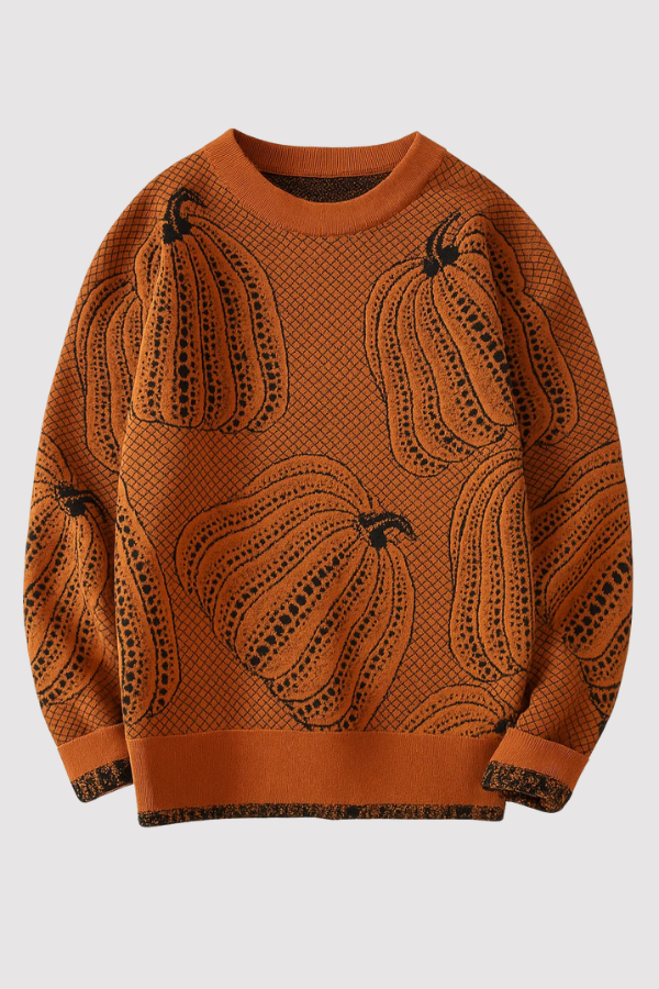 Damen Strickpullover Kürbismuster locker geschnitten warme bequeme Langarm