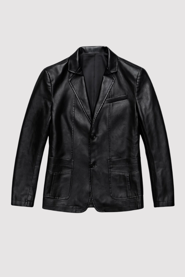 Herren Lederjacke Schwarz Slim Fit Business Casual Reißverschluss Klassisch