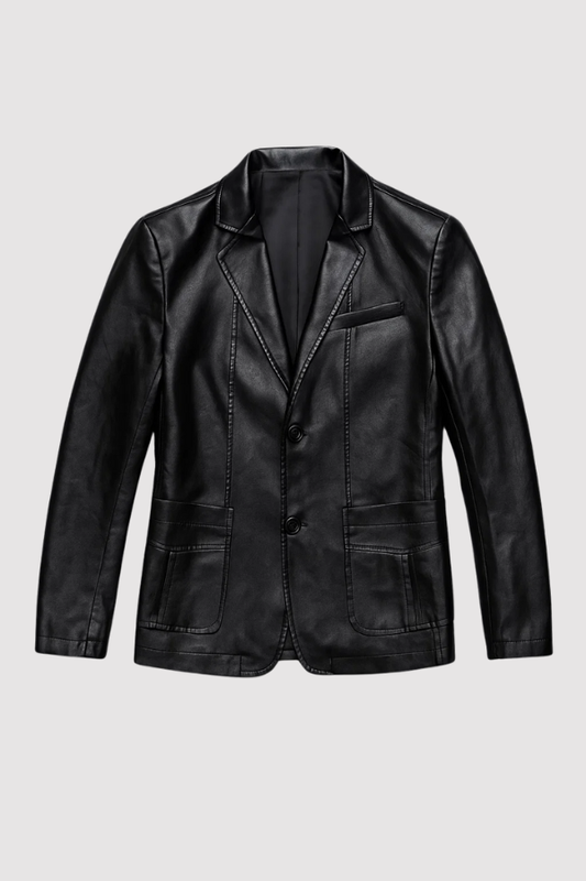 Herren Lederjacke Schwarz Slim Fit Business Casual Reißverschluss Klassisch