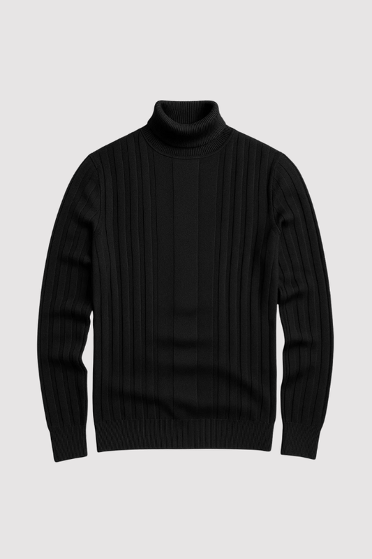 Herren Rollkragenpullover gerippt Slim Fit elastisch Langarm bequem warm