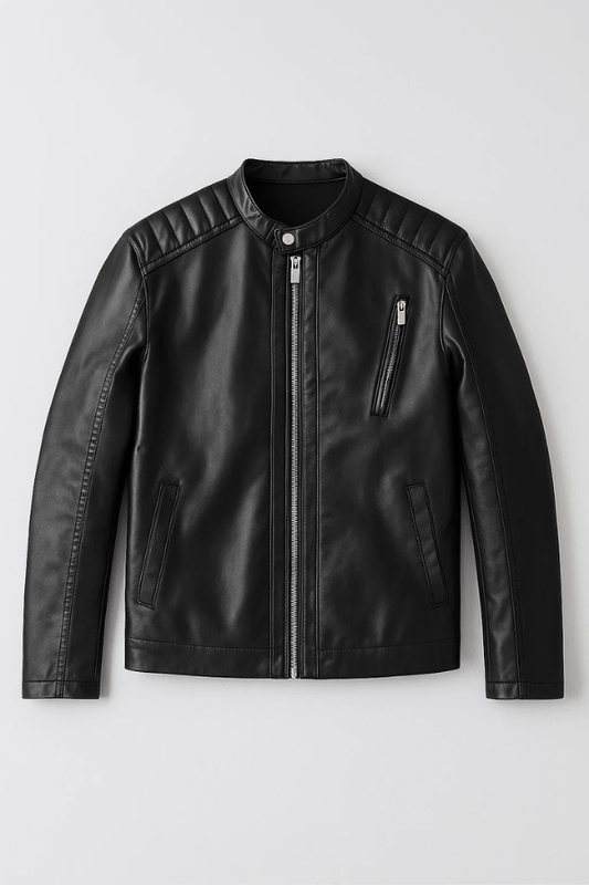 Herren Lederjacke Schwarz Slim Fit Elegant Klassisch Reißverschluss