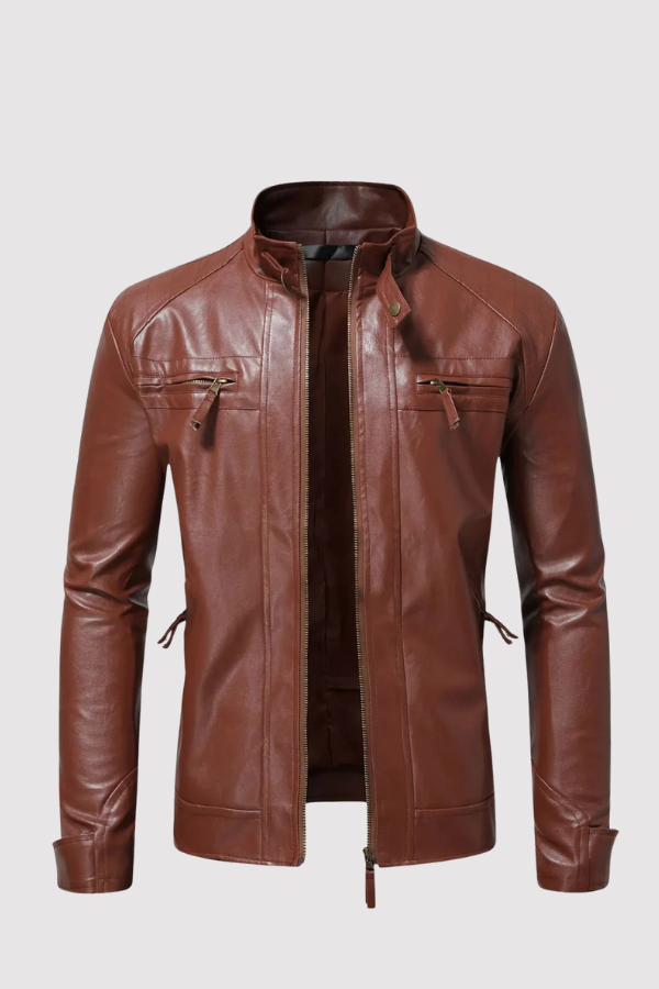 Herren Lederjacke Schwarz Slim Fit Elegant Klassisch Reißverschluss